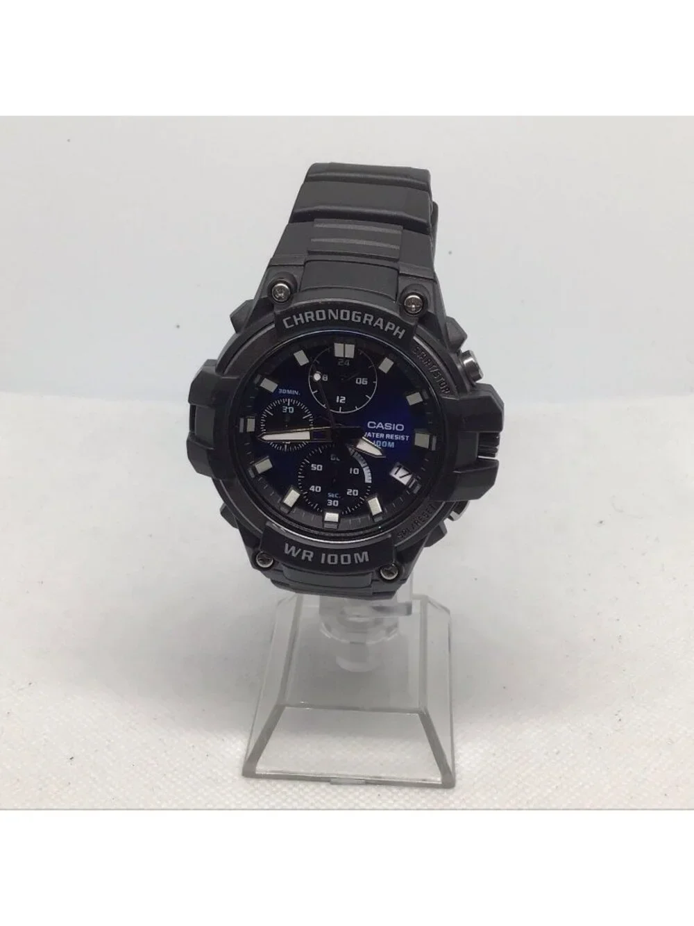 Casio MCW-110H-2A2VCF Men's Analog Chronograph Blue Dial Watch 100M WR Date